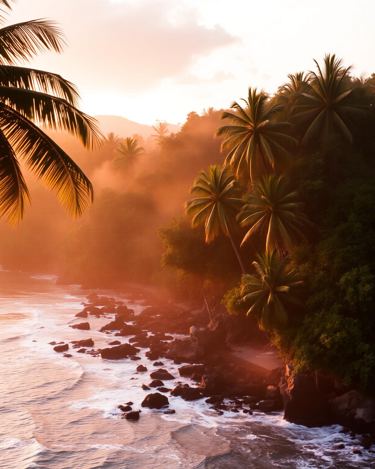 Costa Rican coastline at golden hour